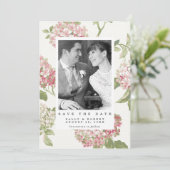 Blush Hortensia Fotobruiloft Bewaar de datumkaart Bedankkaart (Staand voorkant)
