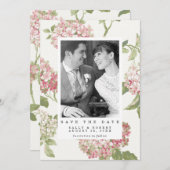 Blush Hortensia Fotobruiloft Bewaar de datumkaart Bedankkaart (Voorkant / Achterkant)