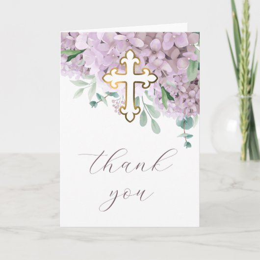 Blush Hortensia Heilige Kruis Religieuze Dank Je Kaart (Voorkant)