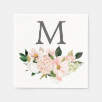 Blush hortensia monogram bruiloft cocktail servet