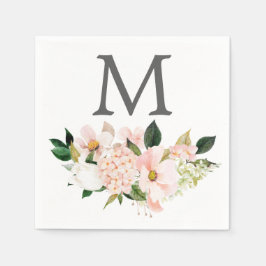 Blush hortensia monogram bruiloft cocktail servet