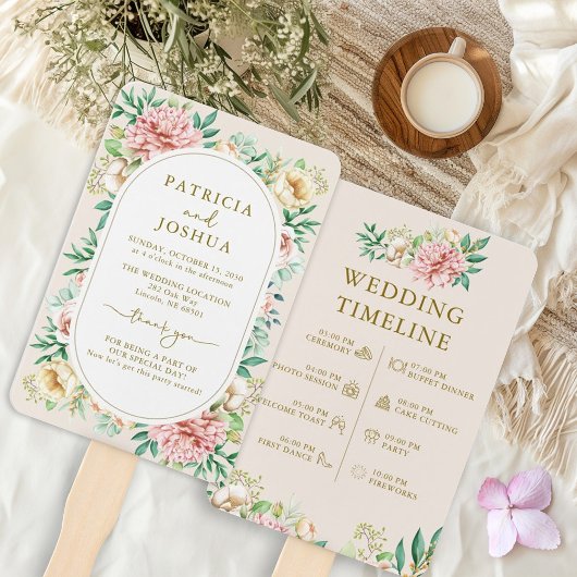 Blush Hortensia Wedding Program Hand Fan Handwaaier
