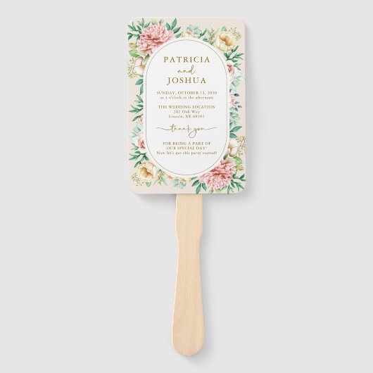Blush Hortensia Wedding Program Hand Fan Handwaaier (Voorkant)