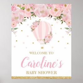 Blush Hot Air ballon Baby shower Girl Welkom Poster