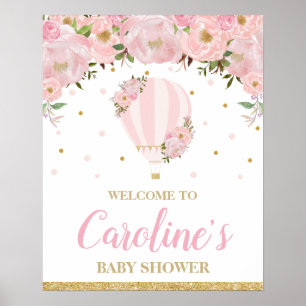 Blush Hot Air ballon Baby shower Girl Welkom Poster
