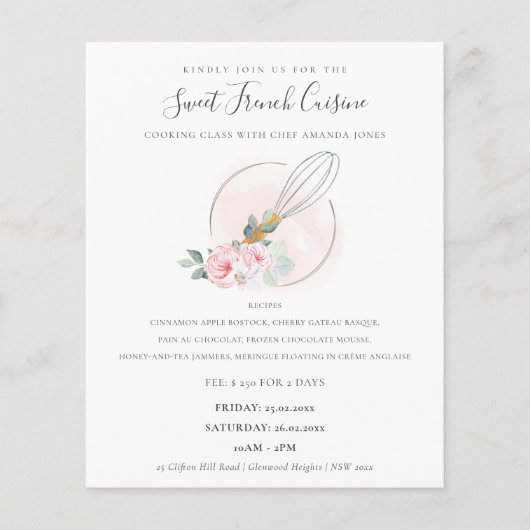 Blush Houten Garde Florale Bakkerij Kookles Flyer (Voorkant)