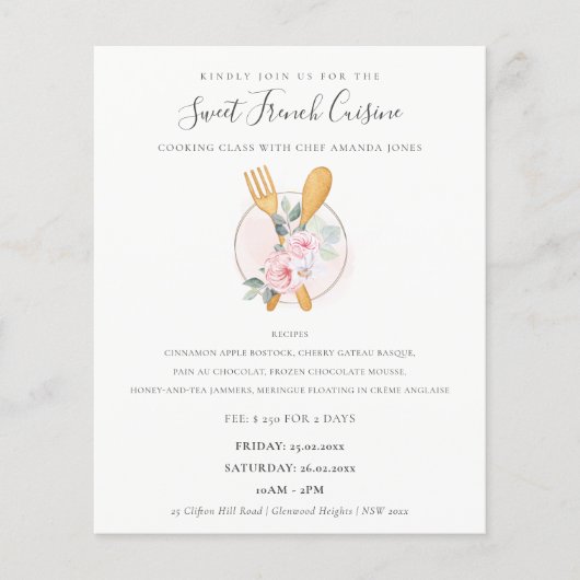 Blush Houten Lepel Vork Bloem Bakkerij Kookklas Flyer (Voorkant)