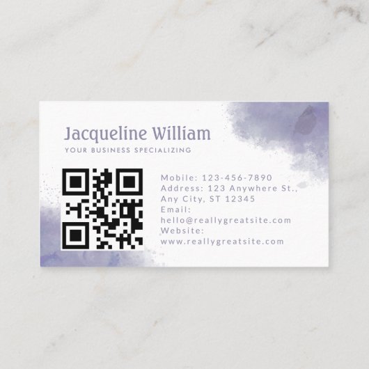 Blush Houtskool Grijs Waterverf Aangepaste Logo QR Visitekaartje (Achterkant)