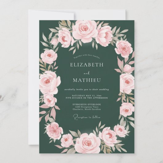 Blush Hunter Petal Bruiloft Kaart (Voorkant)