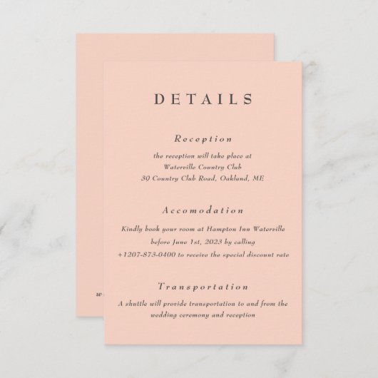 Blush Huwelijksdetails QR-code bijlage kaart (Voorkant / Achterkant)