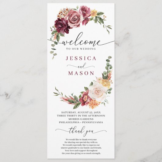 Blush Huwelijksprogramma Rustiek Land Boho Programmakaart (Voorkant)