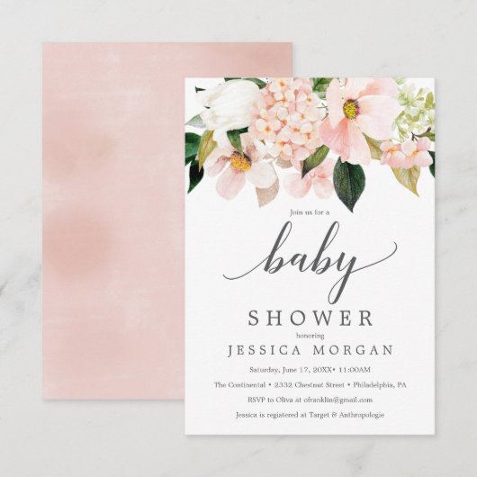 Blush Hydrangea Baby shower Invitation Kaart (Voorkant / Achterkant)