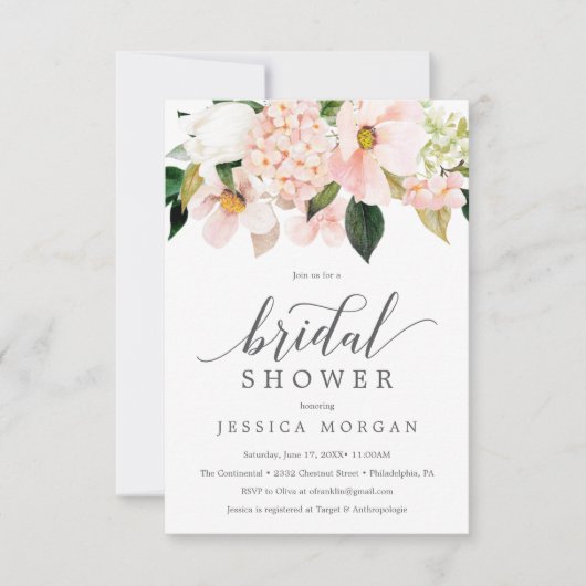 Blush Hydrangea Bridal Shower-uitnodigingskaart Kaart (Voorkant)