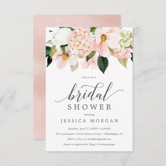 Blush Hydrangea Bridal Shower-uitnodigingskaart Kaart (Voorkant / Achterkant)
