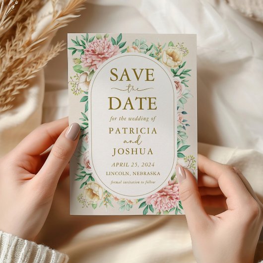Blush Hydrangea Floral Save the Date Wedding Kaart