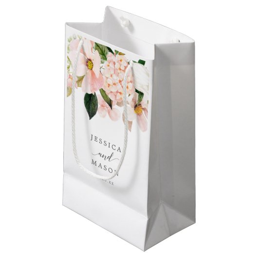 Blush Hydrangea Hotel Wedding Gift Bag Klein Cadeauzakje (Voorkant Gekanteld)
