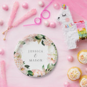 Blush Hydrangea Monogram Bruiloft Feest Papieren B Papieren Bordje (Feest)