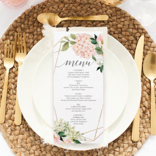 Blush Hydrangea Weddenschappen Menu of Vrijgezelle Kaart