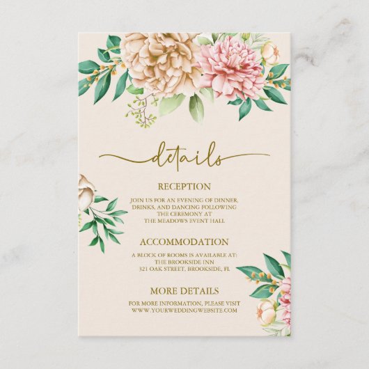 Blush Hydrangea Wedding Details Kaart (Voorkant)