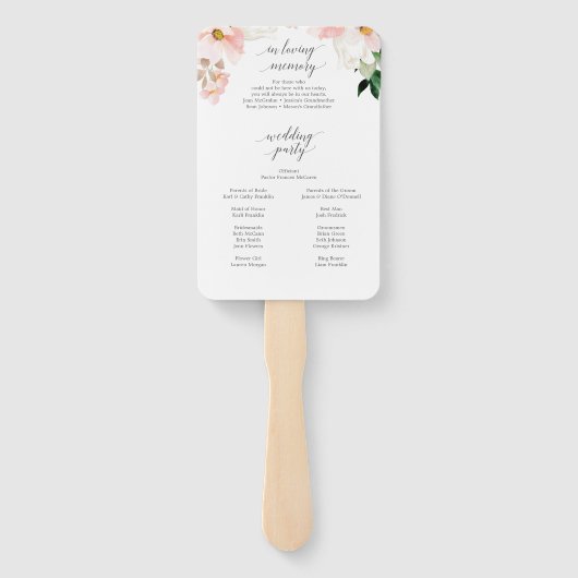 Blush Hydrangea Wedding Program Fan Loving Memory Handwaaier (Achterkant)