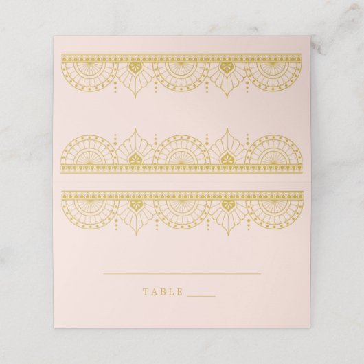 Blush Indian Escort Place Card | Goudkalligrafie Plaatskaartje (Buitenkant ongevouwen)