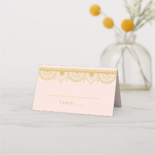 Blush Indian Escort Place Card Goudkalligrafie Plaatskaartje