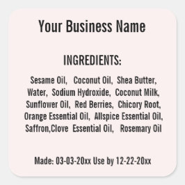 Blush Ingredient List Handmade Skincare product Vierkante Sticker
