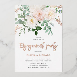 Blush & Ivoire Bloemen Roze Gouden Verlovingsfeest Folie Uitnodiging