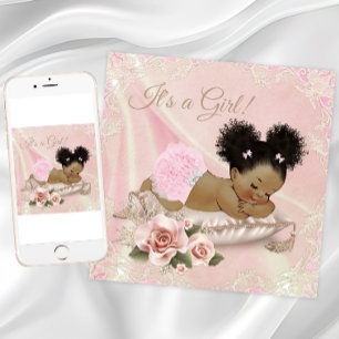 Blush Ivoor Afro-Amerikaans Baby shower Kaart