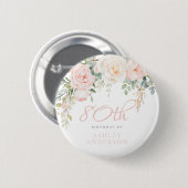 Blush & Ivoor Bloemen 80ste Verjaardagsfeest Ronde Button 5,7 Cm (Voorkant /achterkant)