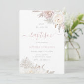 Blush & Ivoor Bloemen Doop Kaart (Staand voorkant)