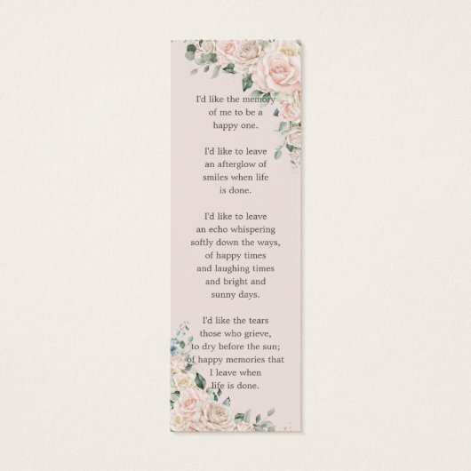 Blush Ivoor Bloemen Foto Begrafenis Memorial Bladw Mini Visitekaartjes (Achterkant)