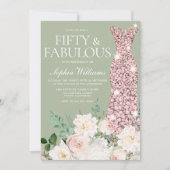 Blush Ivoor Bloemen Salie Roos Goud 50ste Verjaard Kaart (Voorkant)