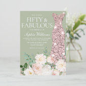 Blush Ivoor Bloemen Salie Roos Goud 50ste Verjaard Kaart (Staand voorkant)