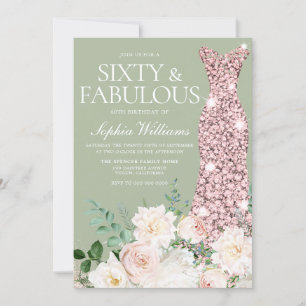 Blush Ivoor Bloemen Salie Roos Goud 60e Verjaardag Kaart
