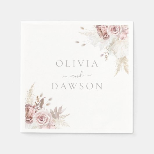 Blush & Ivoor Elegant Bruiloft Servet (Voorkant)