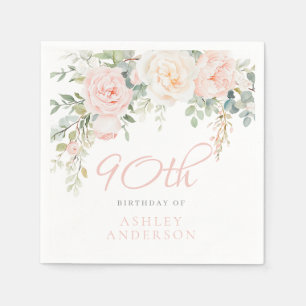 Blush & Ivoor Elegante Bloemen 90ste Verjaardagsfe Servet