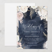 Blush ivoor- en Navy Waterverf Splash Boho Wedding Kaart (Voorkant / Achterkant)
