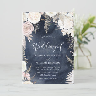 Blush ivoor- en Navy Waterverf Splash Boho Wedding Kaart