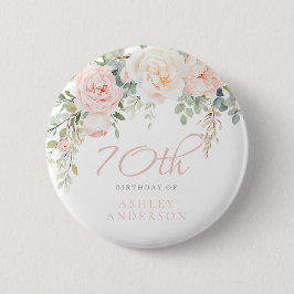 Blush & Ivoor Floral 70e verjaardag Ronde Button 5,7 Cm