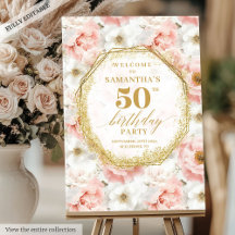  blush ivoor floral verjaardag welkom poster