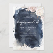 Blush & Ivoor, Navy Waterverf Verlovingsfeest Kaart (Voorkant)