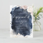 Blush & Ivoor, Navy Waterverf Verlovingsfeest Kaart (Staand voorkant)