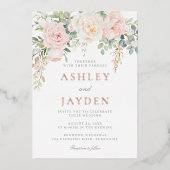 Blush Ivoor & Roos Gold Folie Wedding Folie Uitnodiging (Voorkant)