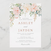 Blush Ivoor & Roos Gold Folie Wedding Uitnodiging (Voorkant)