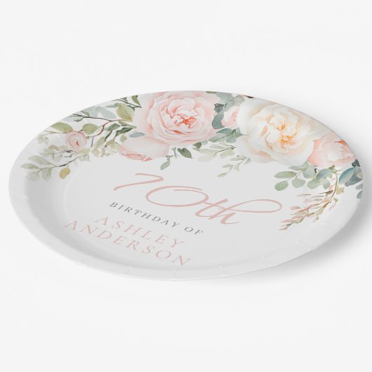 Blush & ivoor vrouwen 70ste verjaardag papieren bordje (Gekanteld)