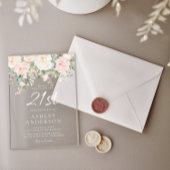 Blush & Ivoren Bloemen 21ste Verjaardagsfeest Acryl Uitnodigingen