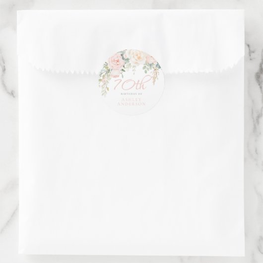 Blush & Ivoren Bloemen 70ste Verjaardagsfeest Ronde Sticker (Tas)