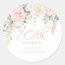 Blush & Ivoren Bloemen 70ste Verjaardagsfeest Ronde Sticker