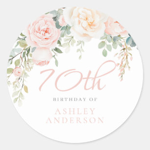 Blush & Ivoren Bloemen 70ste Verjaardagsfeest Ronde Sticker